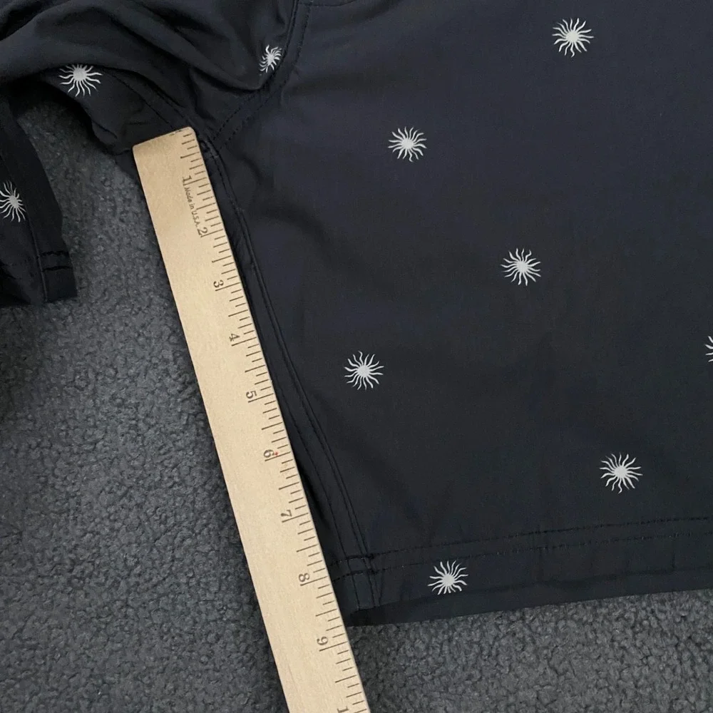 NWOT Katin Black Swim Hybrids with Light Blue Waistband & White Starburst Print